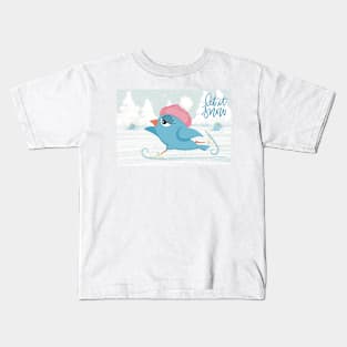 Wonderful, funny wintermood in this cute Christmas greeting with birds scating on the ice Kids T-Shirt